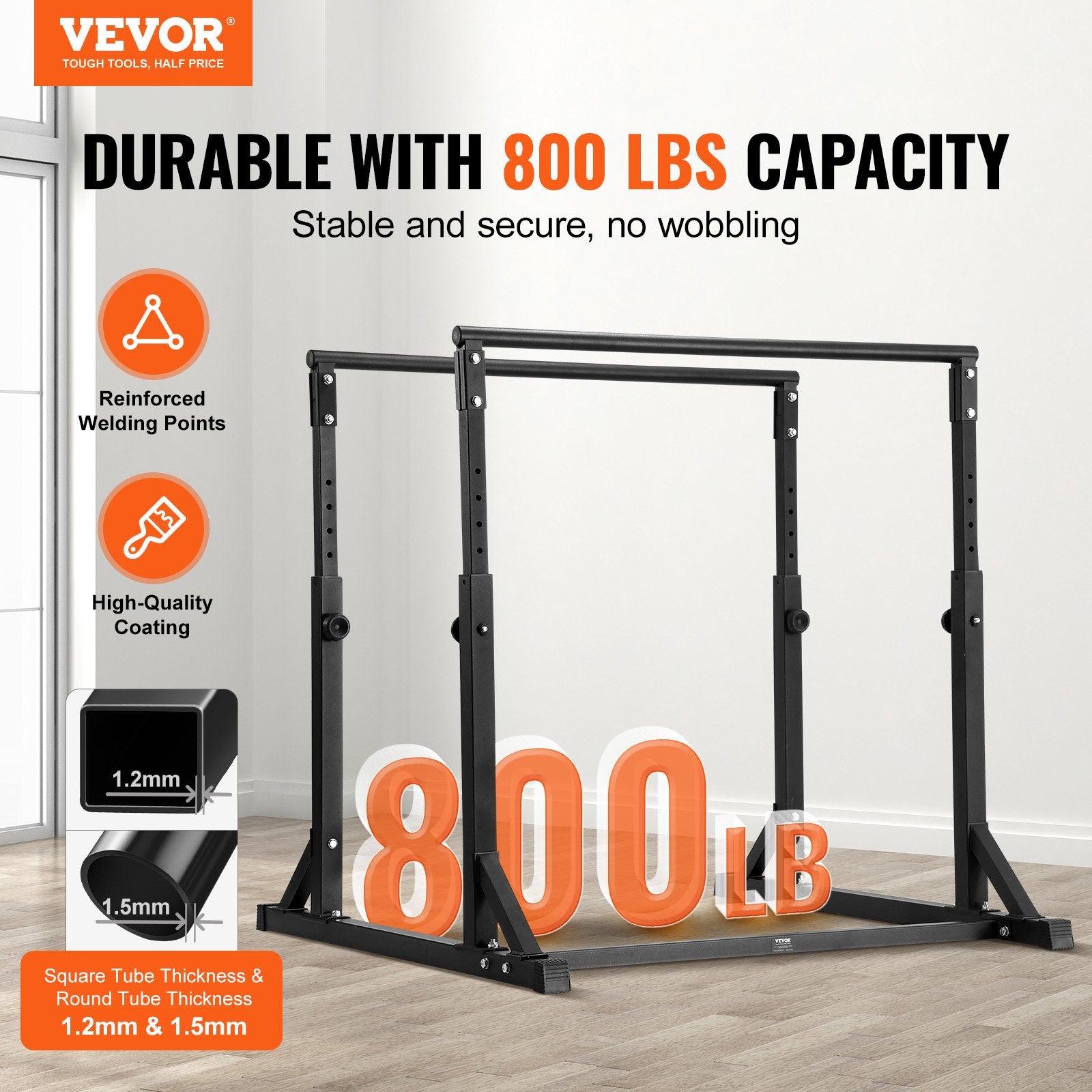 Dip Bar, 800 Lbs Capacity, Heave Duty Dip Stand Station With Adjustable Height, Fitness Workout Dip Bar Station Stabilizer Parallette Push Up Stand, Parallel Bars For Strength Training Home Gym