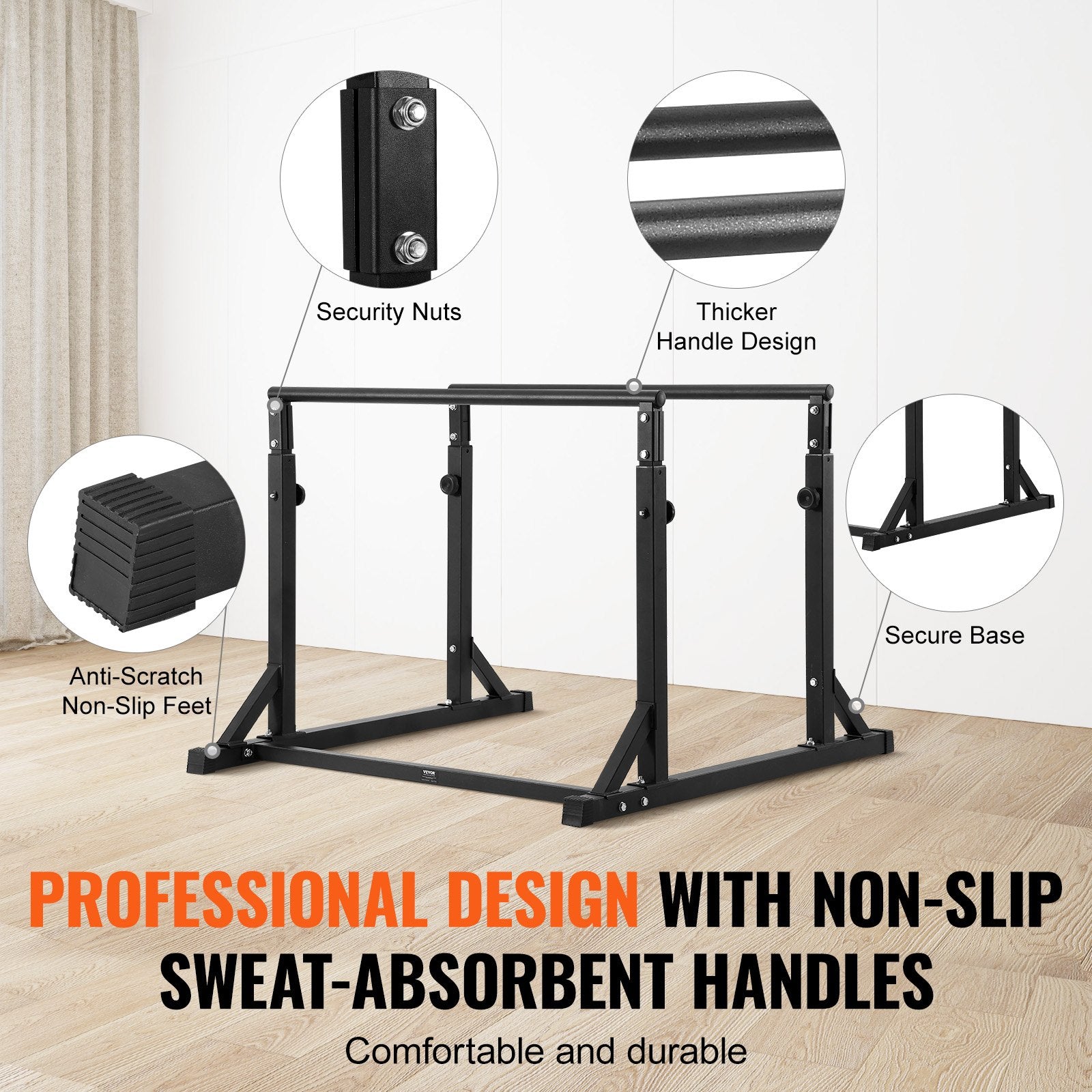 Dip Bar, 800 Lbs Capacity, Heave Duty Dip Stand Station With Adjustable Height, Fitness Workout Dip Bar Station Stabilizer Parallette Push Up Stand, Parallel Bars For Strength Training Home Gym